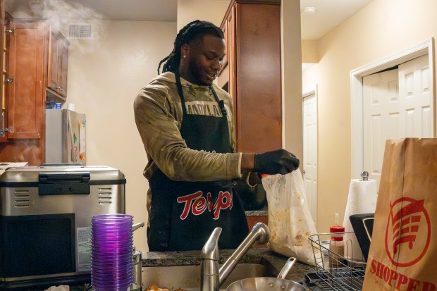 Maryland football's Quashon Fuller whips up a weekly meal for his teammates. (Daniel Kraft/Maryland Athletics)